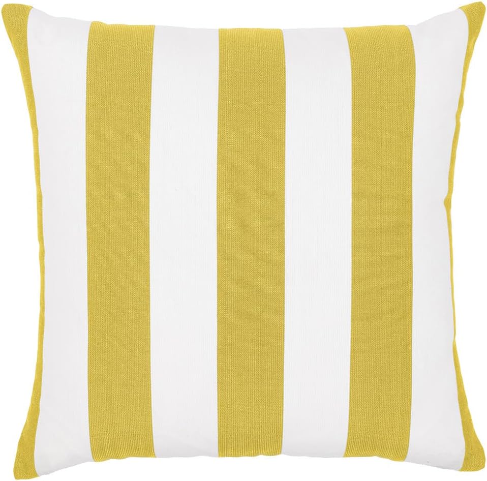 Sherry Kline Cabana Stripe Outdoor Throw Pillow Set of 2, 18x18 Inch Knife Edge Reversible Decorative Cushions, Indoor Outdoor Patio Accent Pillows, Made in USA - Yellow/White
