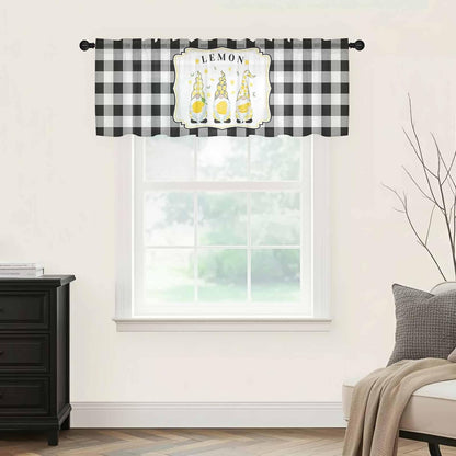 Sheer Window Valance Lemon Gnome Summer Fruit Plant Semi Voile Short Curtain Rod Pocket Buffalo Check Plaid Valances Window Treatment for Bedroom Living Room Kitchen 54x18in