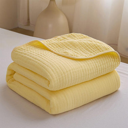 100% Cotton Muslin Throw Blanket,6-Layer Lightweight and Breathable Blanket, Luxuriously Soft Gauze Throws for Couch Bed Sofa, Ideal Gift Choice,Yellow,80x90 inch