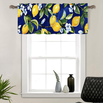 1 Panel Blue Floral Yellow Lemon Window Valances, Nature Food Fruit Window Treatment Decor Curtains Rod Pocket Valances for Kitchen/Living Room, 54" X 18"