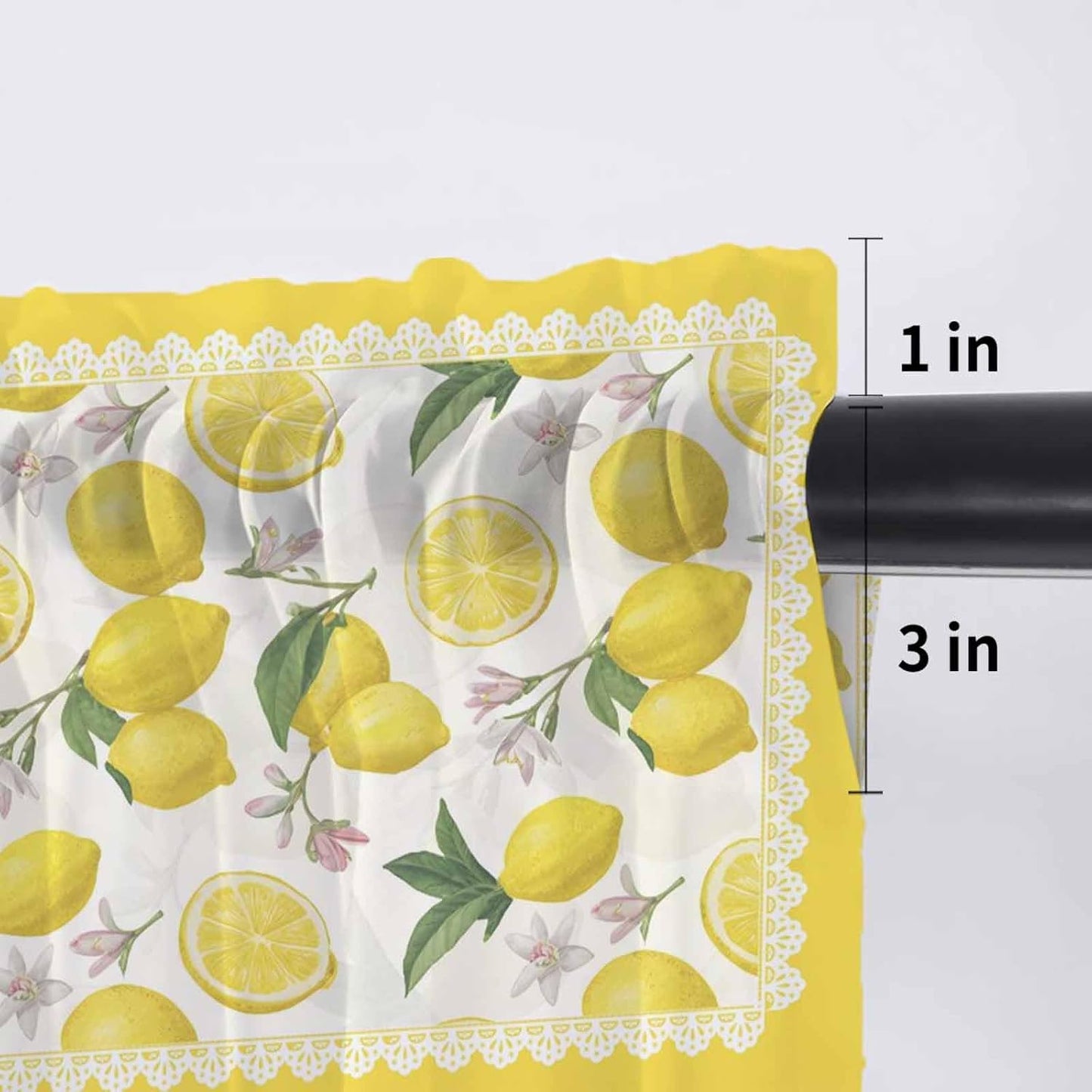 Yellow Summer Lemon Valance Curtains for Kitchen/Living Room/Bathroom/Bedroom Window, Summer Botanical Watercolor Rod Pocket Small Topper Half Short Window Curtains Voile Sheer Scarf, 54"x18"
