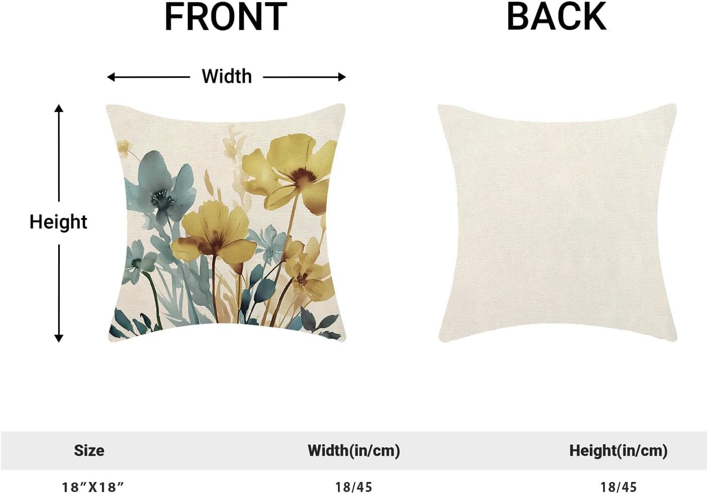 Spring Floral Pillow Covers 18x18 Inch Set of 2 Blue Yellow Floral Throw Pillow Cover Outdoor Modern Summer Flower Decoration Pillowcase Farmhouse Decorative Linen Cushion Cover For Sofa Couch