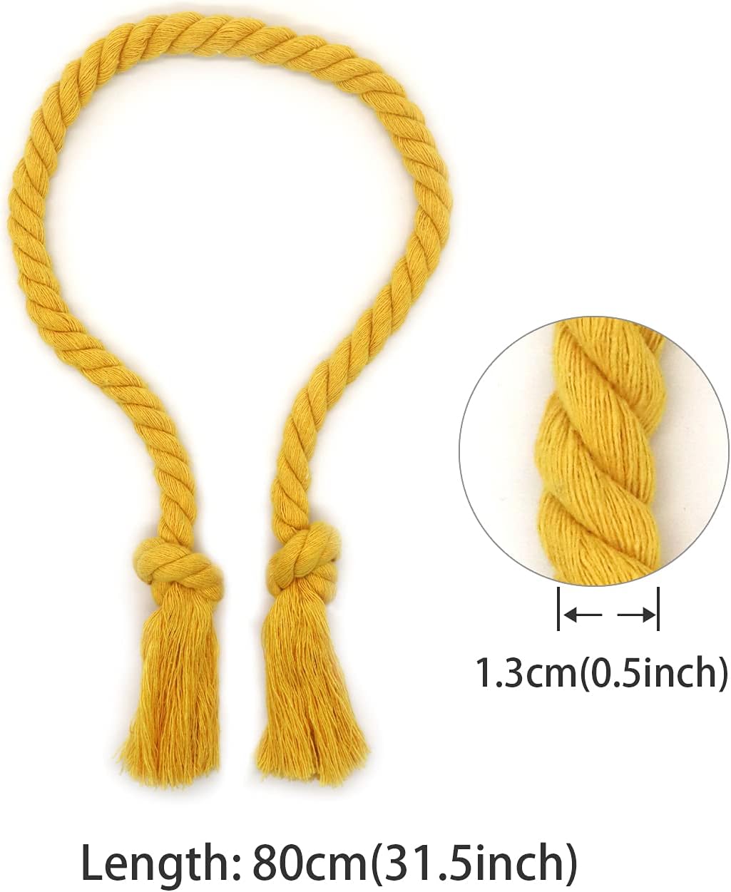 8 Pack Outdoor Curtain Tiebacks Rope, Natural Cotton Curtain Holders, Village Rural Rustic Curtain Holdbacks, Farmhouse Nautical Curtain Rope Tie Back for Drapery Patio, (Yellow)