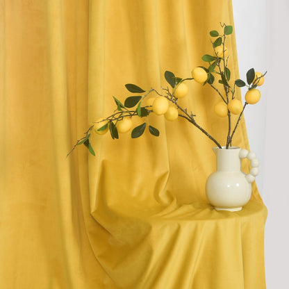 Roslynwood Luxury Soft Warm Yellow Velvet Curtains 84 inches Long Back Tab Thermal Insulated Blackout Window Drapes for Living Room/Bedroom/Dining Room, W52 x L84, 2 Panels