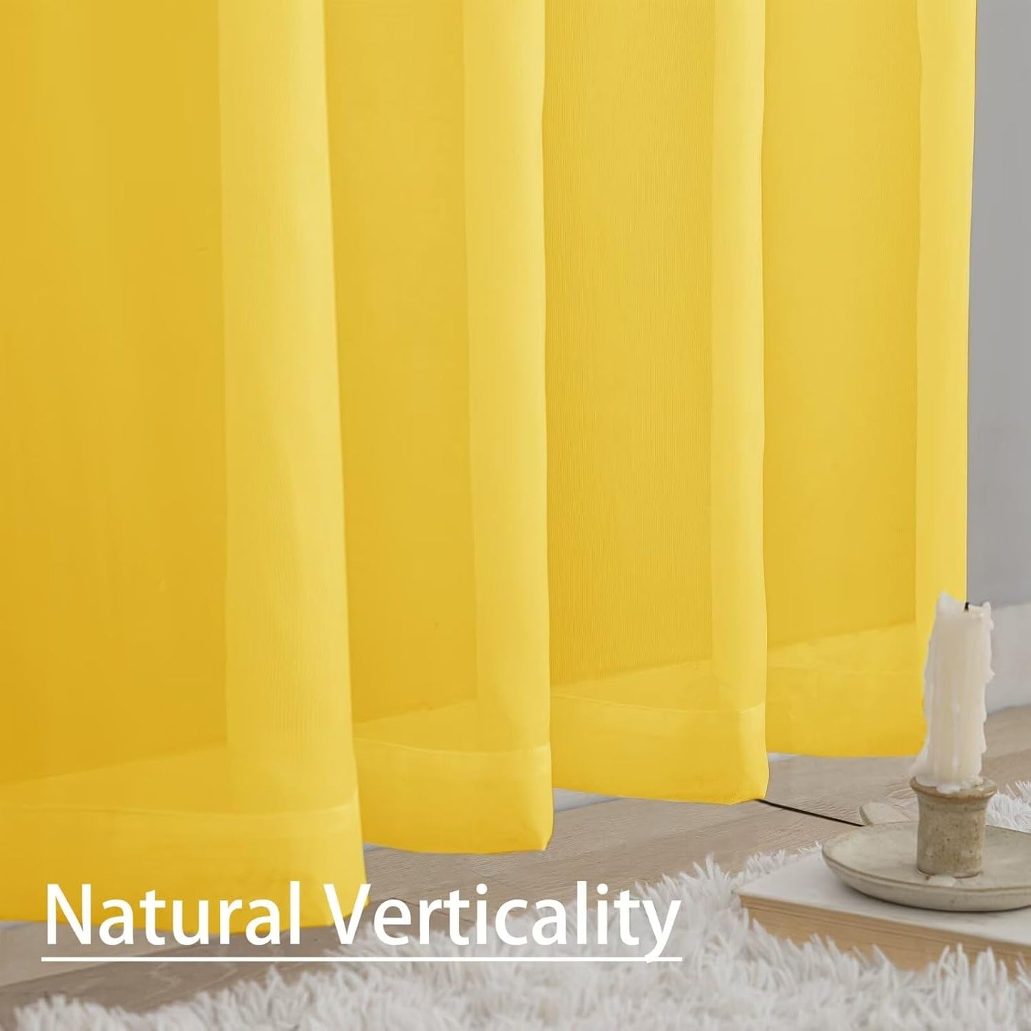 Semi Voile Sheer Curtains 84 Inches Long 2 Panels Rod Pocket Window Treatment for Living Room Bedroom Dining Room(Yellow 42" W x 84" L)