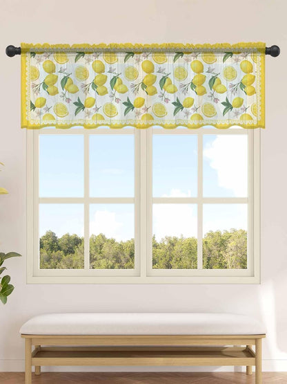 Yellow Summer Lemon Valance Curtains for Kitchen/Living Room/Bathroom/Bedroom Window, Summer Botanical Watercolor Rod Pocket Small Topper Half Short Window Curtains Voile Sheer Scarf, 54"x18"