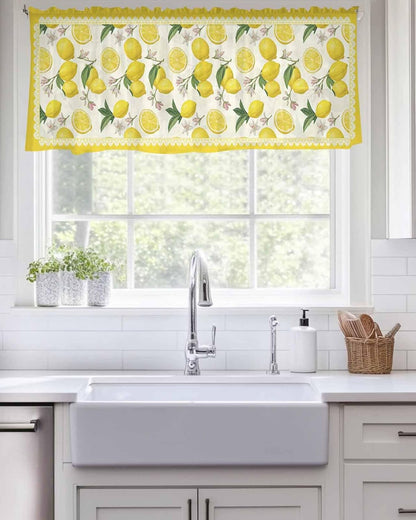 Yellow Summer Lemon Valance Curtains for Kitchen/Living Room/Bathroom/Bedroom Window, Summer Botanical Watercolor Rod Pocket Small Topper Half Short Window Curtains Voile Sheer Scarf, 54"x18"