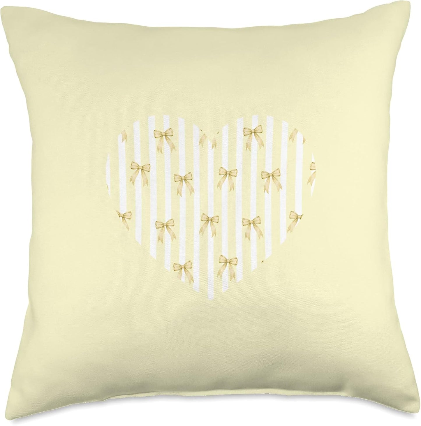 Pastel Yellow Coquette Ribbon Bow Stripes Cute Aesthetic Throw Pillow