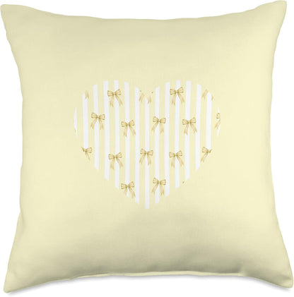 Pastel Yellow Coquette Ribbon Bow Stripes Cute Aesthetic Throw Pillow