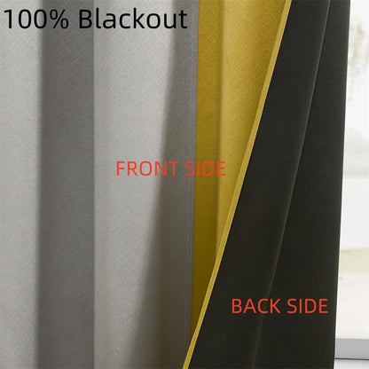 F-CHU 100% Blackout Curtains for Bedroom Grey and Mustard Yellow Patchwork Curtains Thermal Insulated Room Darkening Window Drapes for Living Room Grommet 63 inch Long 2 Panels