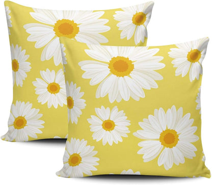 Home Set of 2 Pillow Case Yellow White Daisy Fashion Cute Throw Pillow Covers Cushion Decorative Pillowcase Square 22 x 22 Inches