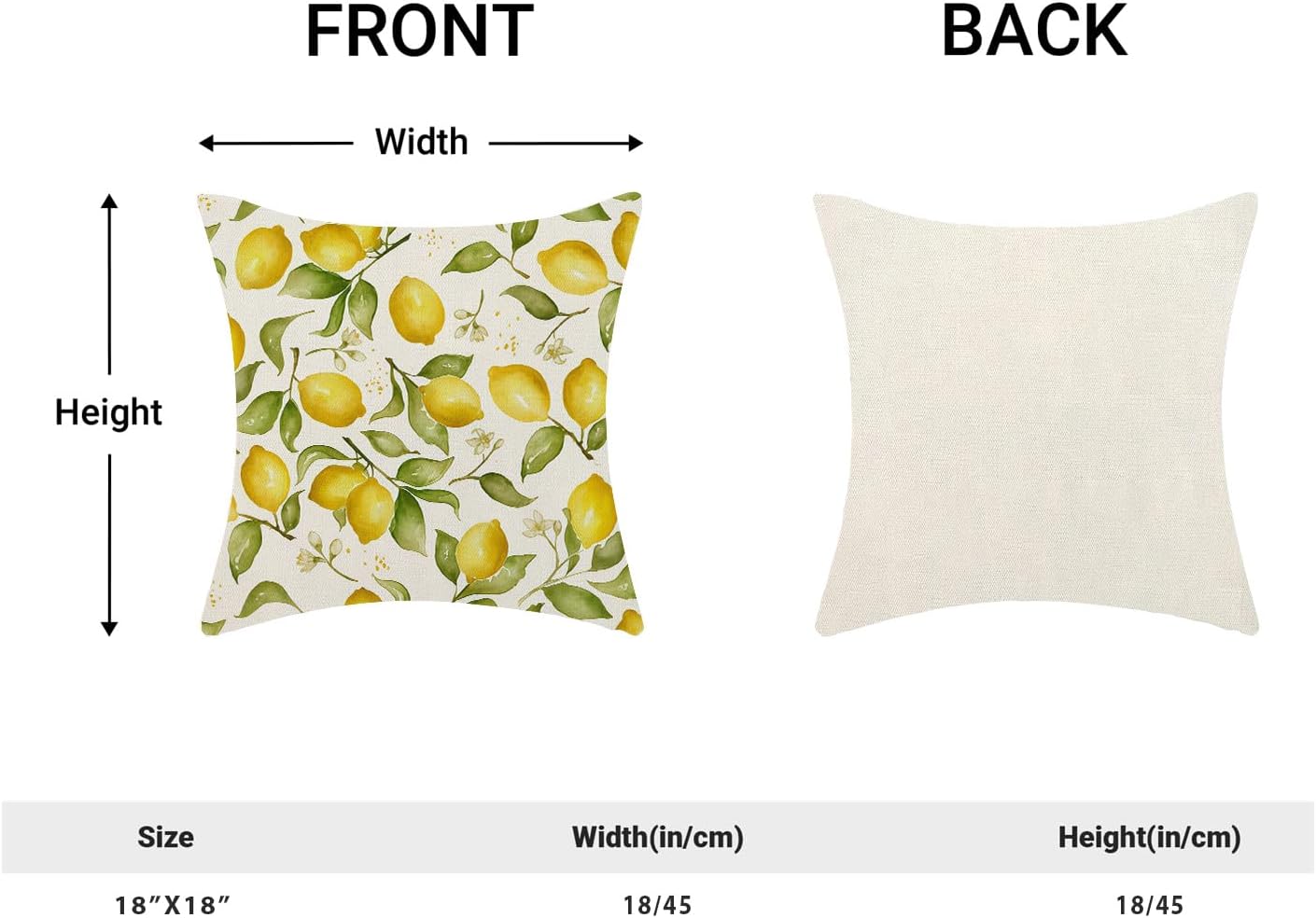 Summer Pillow Covers 18x18 Inch Set of 2 Yellow Lemon Floral Throw Pillows Outdoor Decorative Seasonal Spring Summer Yellow Green Leaves Floral Pillowcases Linen Cushion Covers for Sofa Couch