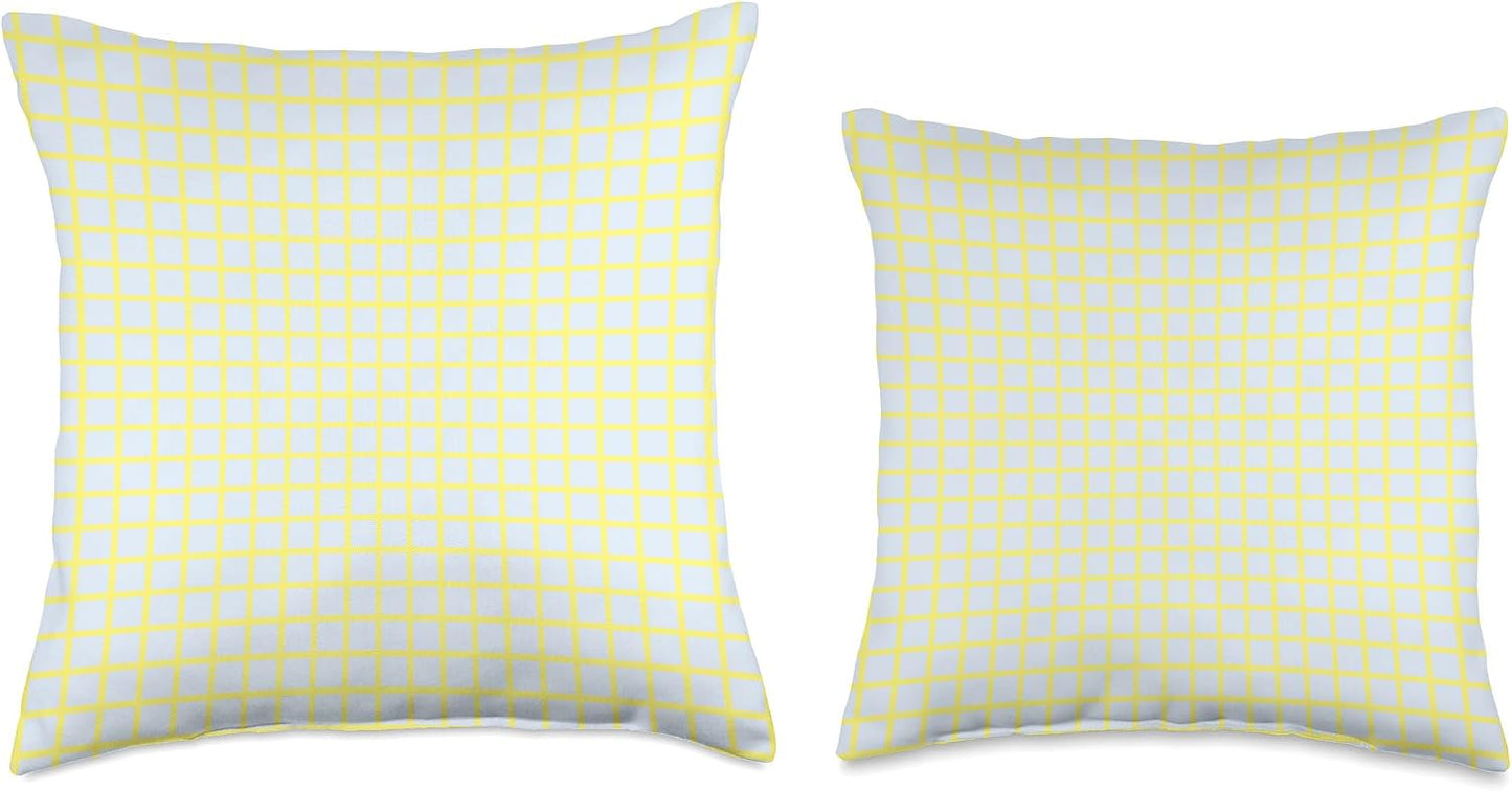 Light Blue and Yellow Check Pattern Throw Pillow