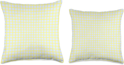 Light Blue and Yellow Check Pattern Throw Pillow