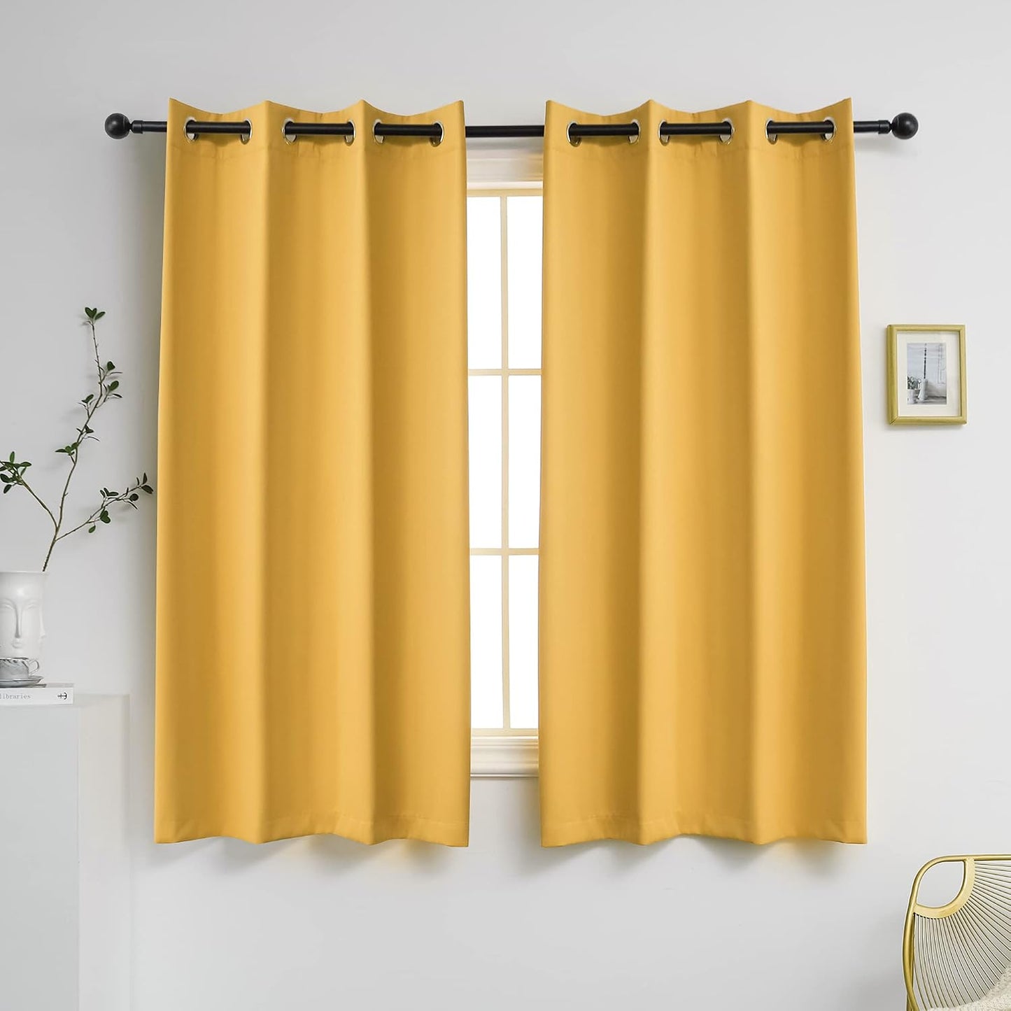 YGO 63 inch Bedroom Curtains Panels Functional Blackout Curtains Panels for Bedroom Thermal Insulated Privacy Assured 52 x 63 Inch in Mustard Yellow Color Set of 2