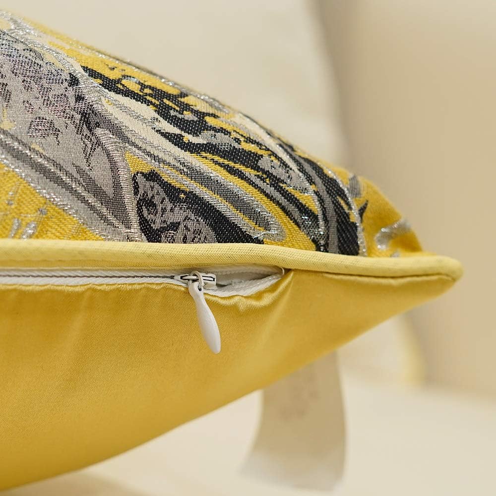 Avigers Square Cushion Covers High Precision Jacquard Modern Yellow White Black Gray Striped Patchwork Throw Pillow Case Shell for Couch Sofa Home Decoration 18 X 18 Inches