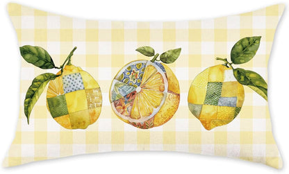 ONWAY Summer Throw Pillow Cover 12x20 Inch Lemon Yellow Buffalo Plaid Decorative Pillowcase Farmhouse Outdoor Patio Holiday Cushion Case for Sofa Couch Bed