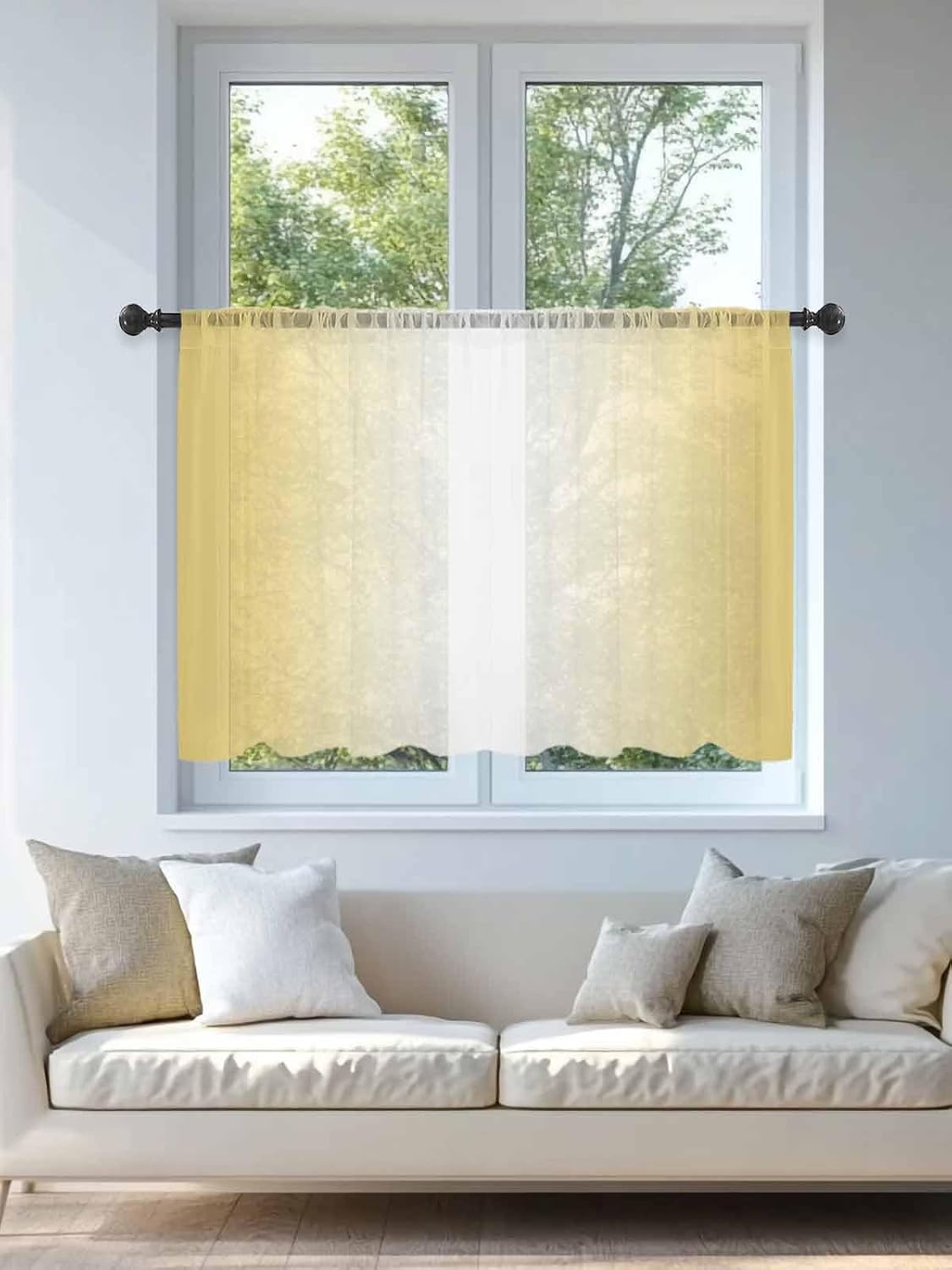 Yukro Ombre Sheer Curtains 45 inches Long for Living Room Bedroom 1 Panel Lemon Yellow and White Gradient Light Filtering Window Curtain Rod Pocket Sliding Door Curtains Voile Drapes 52Wx45L