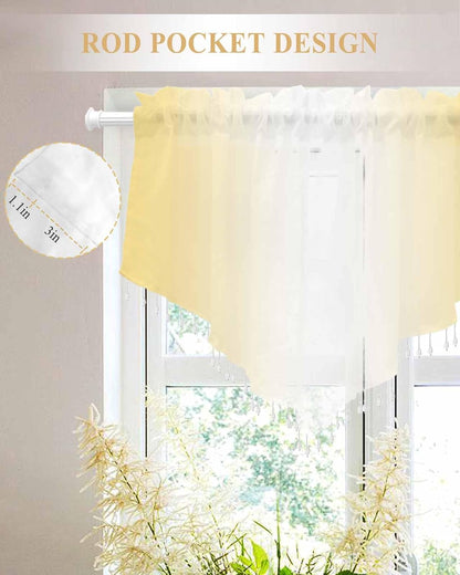 Beaded Sheer Valance Curtains for Living Room 52"x24", Ombre Abstract Gradient Lemon Yellow and White Rod Pocket Waterfall Valances for Windows Kitchen/Bathroom/Bedroom