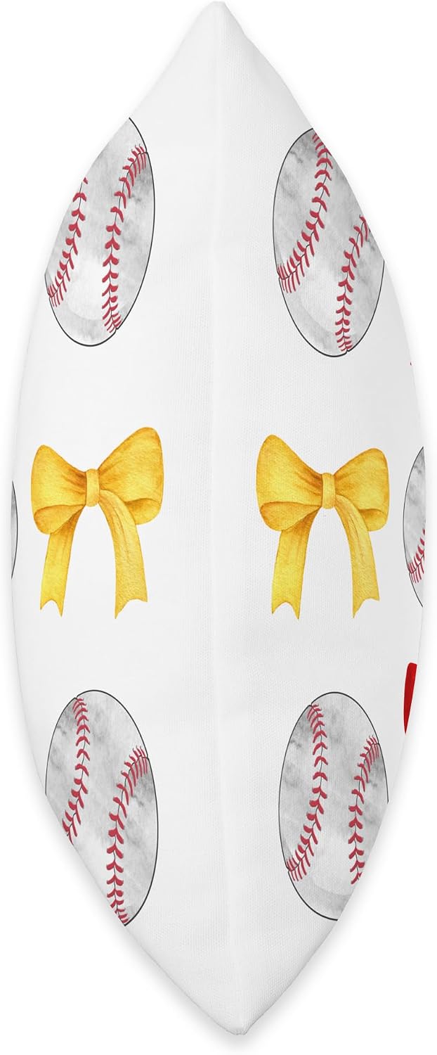Baseballs & Red & Yellow Gold Bows Tee Ball Mom School Pride Throw Pillow