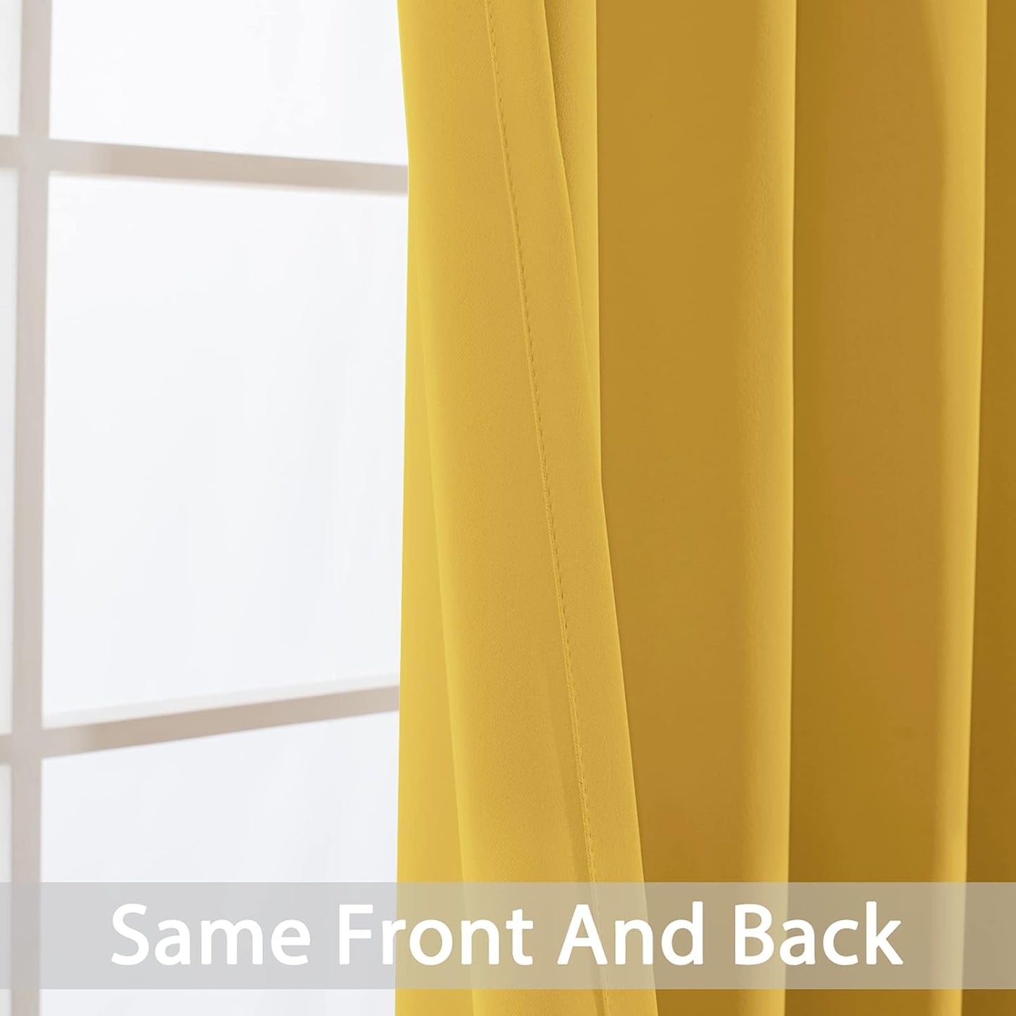 Yakamok Solid Blackout Curtains with Grommet top, Thermal Insulated Room Darkening Drapes for Bedroom(Mustard Yellow, 38Wx72L, One Pair)
