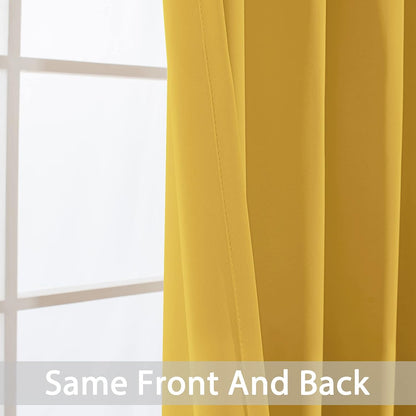 Yakamok Solid Blackout Curtains with Grommet top, Thermal Insulated Room Darkening Drapes for Bedroom(Mustard Yellow, 38Wx72L, One Pair)