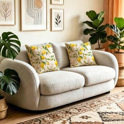 Lemon Cotton Linen Throw Pillow Covers Citrus Fresh Decorative Cushion Cases for Couch, Bed, Sofa & Car 18x18 Inch Yellow