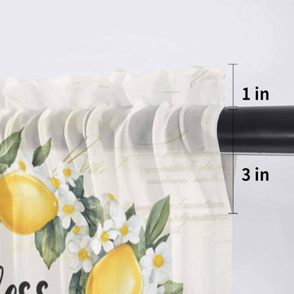 Country Farm Bless This Home Sheer Curtain 18 Inch Long Yellow Lemon Linen Texture Light Filtering Rod Pocket Voile Curtain Valance for Bedroom Kitchen Cafe Window 54" W x 18" L