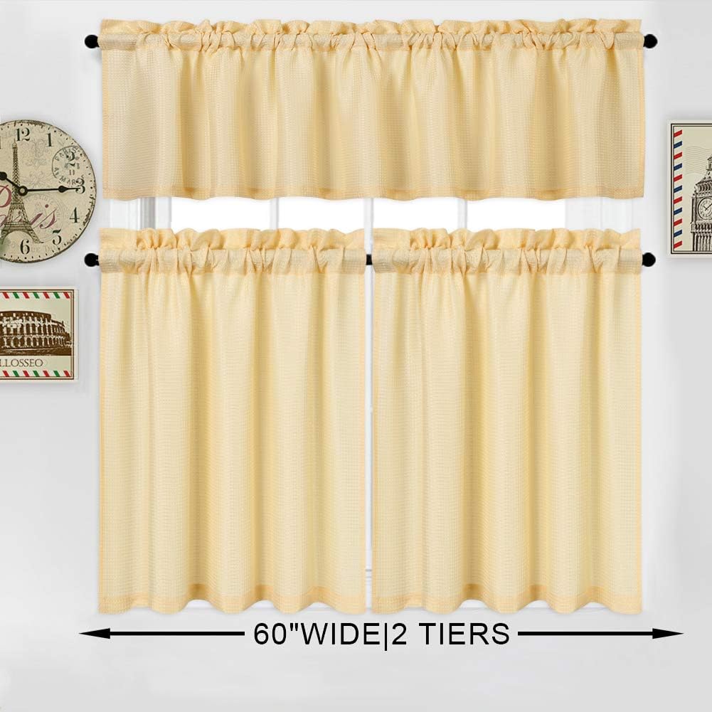 NANAN Valance Curtain 15 inch Waffle Weave Fabric Window Curtain for Kitchen Living Room Bedroom - 60" x 15", Yellow, One Panel