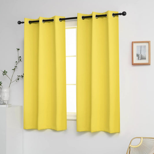 YGO Bright Yellow Blackout Curtains - Room Darkening Curtain Drapes Grommet Thermal Insulated Small Window Curtains for Kids Bedroom, 2 Panels Sets (34 x 54 Inches Long, Lemon Yellow)