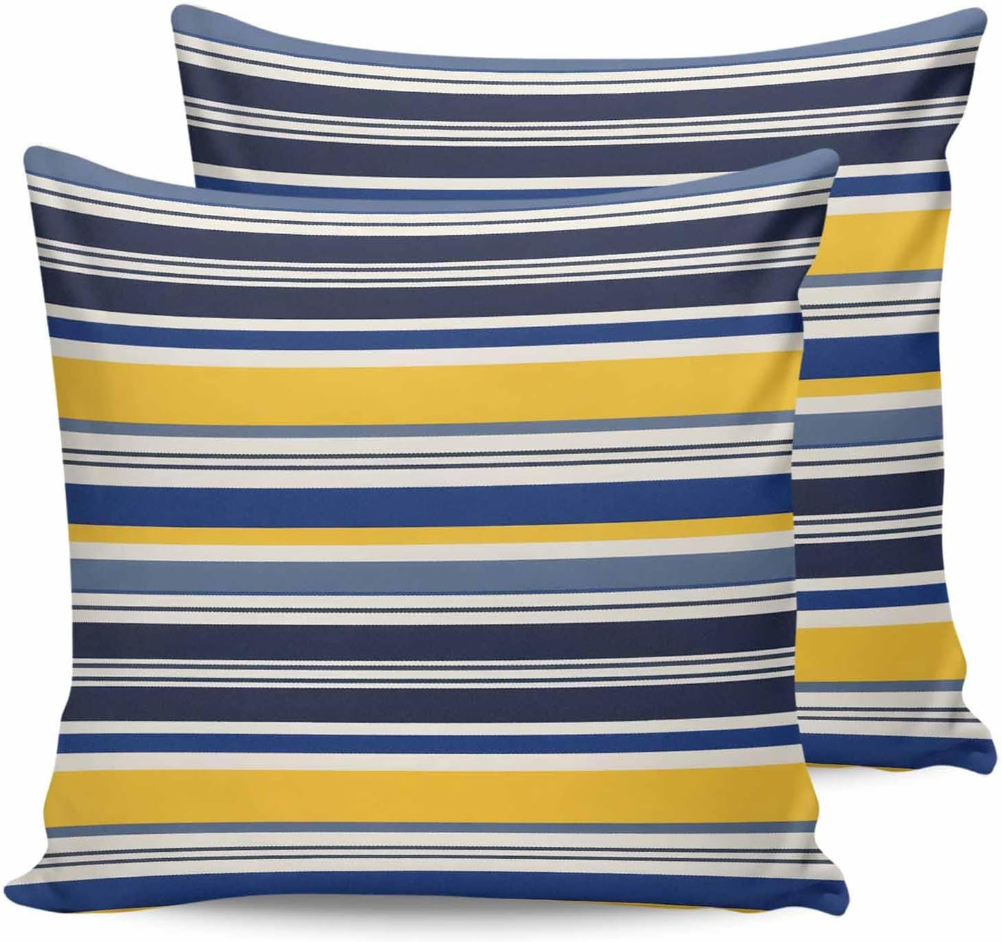 Outdoor Waterproof Throw Pillow Covers Set of 2 Yellow Stripes Lines Pillowcases 18x18 Inches Navy Blue Classic Striped Decorative Pillows Cushion Case Patio Pillows for Couch Bed Chair Garden