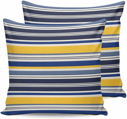 Outdoor Waterproof Throw Pillow Covers Set of 2 Yellow Stripes Lines Pillowcases 18x18 Inches Navy Blue Classic Striped Decorative Pillows Cushion Case Patio Pillows for Couch Bed Chair Garden