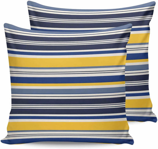 Outdoor Waterproof Throw Pillow Covers Set of 2 Yellow Stripes Lines Pillowcases 18x18 Inches Navy Blue Classic Striped Decorative Pillows Cushion Case Patio Pillows for Couch Bed Chair Garden