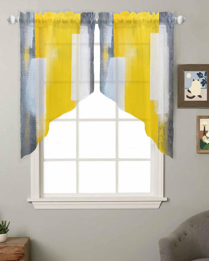 Gray Yellow White Geometric Sheer Curtains Swag Valances for Windows Gradient Abstract Mottled Paint Texture Rod Pocket Swag Curtain Small Window Curtain for Kitchen Living Room, 1 Pair 28"W x 36"L