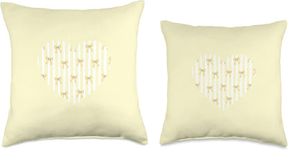 Pastel Yellow Coquette Ribbon Bow Stripes Cute Aesthetic Throw Pillow