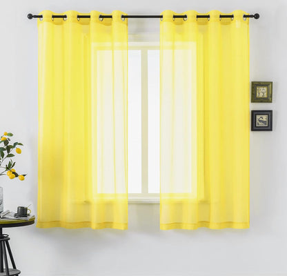 DUALIFE Bright Yellow Sheer Curtains 45 Inch Length for Kitchen 2 Panels Grommet Semi Sheer Short Curtains for Bathroom Small Windows Basement Vibrant Lemon Yellow Wide 52 by L45 Inches Long