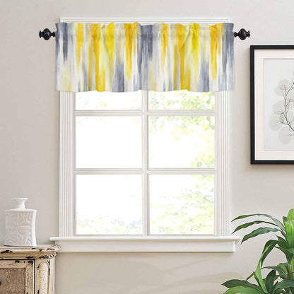 Abstract Valances for Windows/Bedroom/Living Room/Kitchen/Cafe, Retro Country Gray Yellow Semi Small Curtain Drapes Rod Pocket Light Filtering Window Treatment, 54" x 18"