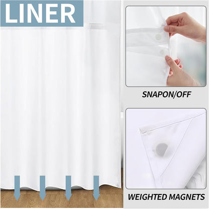 No Hook Yellow Shower Curtain with Snap in Fabric Liner Set,Nature Double Layers Waterproof Fabric,Flowers and Butterfly Shower Curtains for Bathroom Clearance 71x74