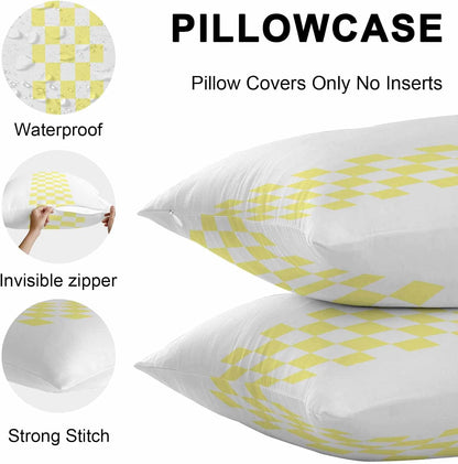 Outdoor Pillows 16x16 Inch Waterproof Outdoor Pillow Covers, Yellow Check Plaid Throw Pillow Covers Garden Cushion Decorative Case for Patio Couch Decoration Set of 2, Buffalo Farmhouse Style Pattern