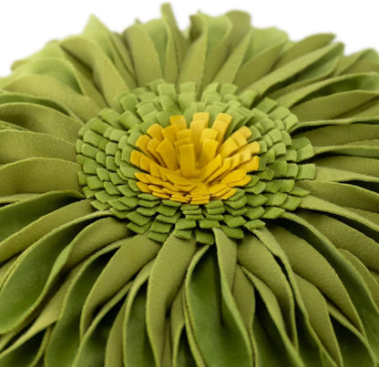 JWH 3D Flower Throw Pillow Cover, Velvet, Green Yellow, 12 Inch | Round Floral Cushion, Sunflower Accent, Handmade, Decorative Pops for Bed Couch Sofa Chair Car Living Room