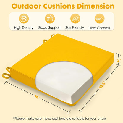 Outdoor Chair Cushions Set of 4 Fade Water Resistant, Patio Furniture Cushions with Non-Slip Ties,Square Cushions for Outdoor Furniture and Lawn Dining Chairs, 18.5 x 16 x 3, Yellow