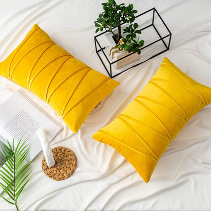 Yellow Lumbar Throw Pillow Covers Hand-Made Soft Velvet Striped Cushion Covers 12 x 20 for Couch Sofa Bedroom Car 2 Pieces Decorative Zigzag Stripe Cushion Cases
