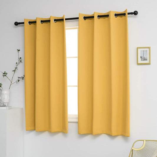 YGO 63 inch Bedroom Curtains Panels Functional Blackout Curtains Panels for Bedroom Thermal Insulated Privacy Assured 52 x 63 Inch in Mustard Yellow Color Set of 2