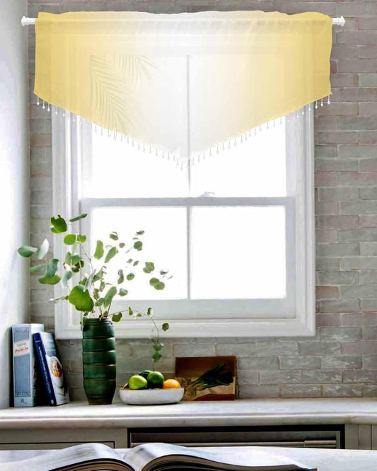 Beaded Sheer Valance Curtains for Living Room 52"x24", Ombre Abstract Gradient Lemon Yellow and White Rod Pocket Waterfall Valances for Windows Kitchen/Bathroom/Bedroom