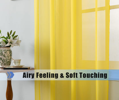 WPM Yellow Color Sheer Curtains 58" Wide x 84" Long 2 Panels Livingroom Window Treatment Rod Pocket Sheer Voile for Bedroom, Kitchen, Children Room Fully Stitched and Hemmed