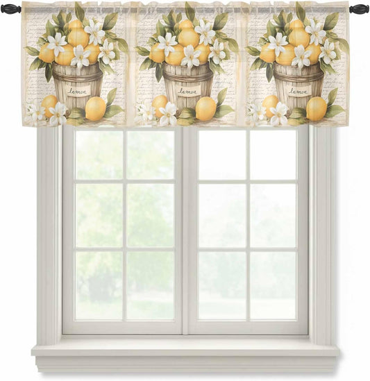 Lemon Sheer Curtain 18 Inch Long Watercolor Fruit Light Filtering Rod Pocket Voile Curtain Valance for Bedroom Kitchen Cafe Window 54" W x 18" L