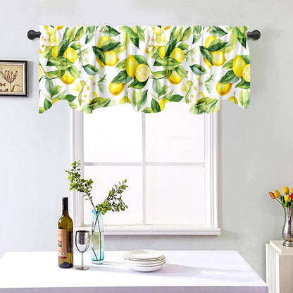 Yongqian 18x54inch Lemon Fruit Window Treatment Valance Watercolor Print Green Leaves Yellow Lemon Window Valance with Rod Pocket Kitchen Dining Room Decoration