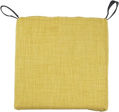 TRP Indoor Outdoor Reversible Square Deep Seat Patio Chair Cushions Set of 4 with Hook/Loop Ties | Box-Edged Zipper-Closed All Weather Lemon Yellow Color | Dining Chair Stain Water Proof 16" X 16"