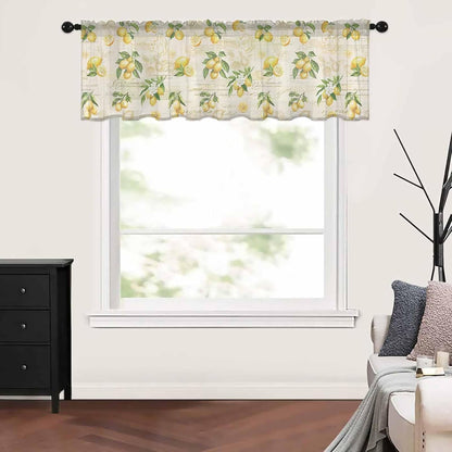 Yellow Lemons Valance Curtains for Kitchen/Living Room/Bathroom/Bedroom Window, Summer Botanical Fruit Leaves Country Rod Pocket Small Topper Half Short Window Curtains Voile Sheer Scarf, 54"x18"