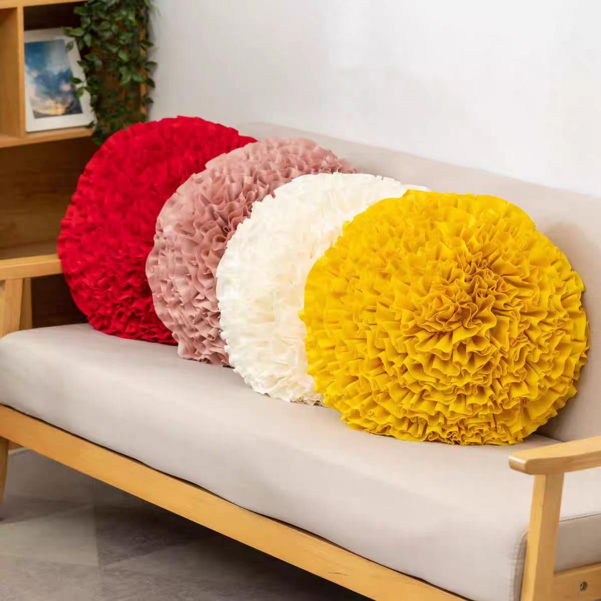 Yellow 3D Flower Throw Pillow Covers for Sofa Couch,Yellow Round Floral Cushion for Bedroom，Home Decorative Accent Pillow Case for Living Room,Yellow Flower Pillow for Kids
